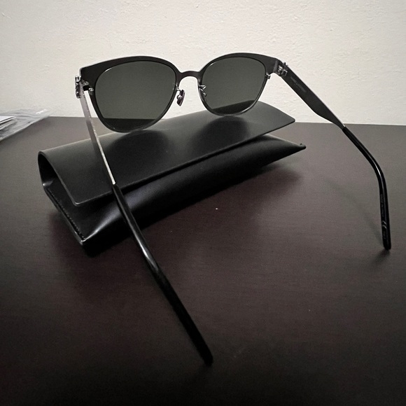 New Saint Laurent Round Sunglasses SLM42 Silver Grey Temple Logo YSL Case - Picture 8 of 13